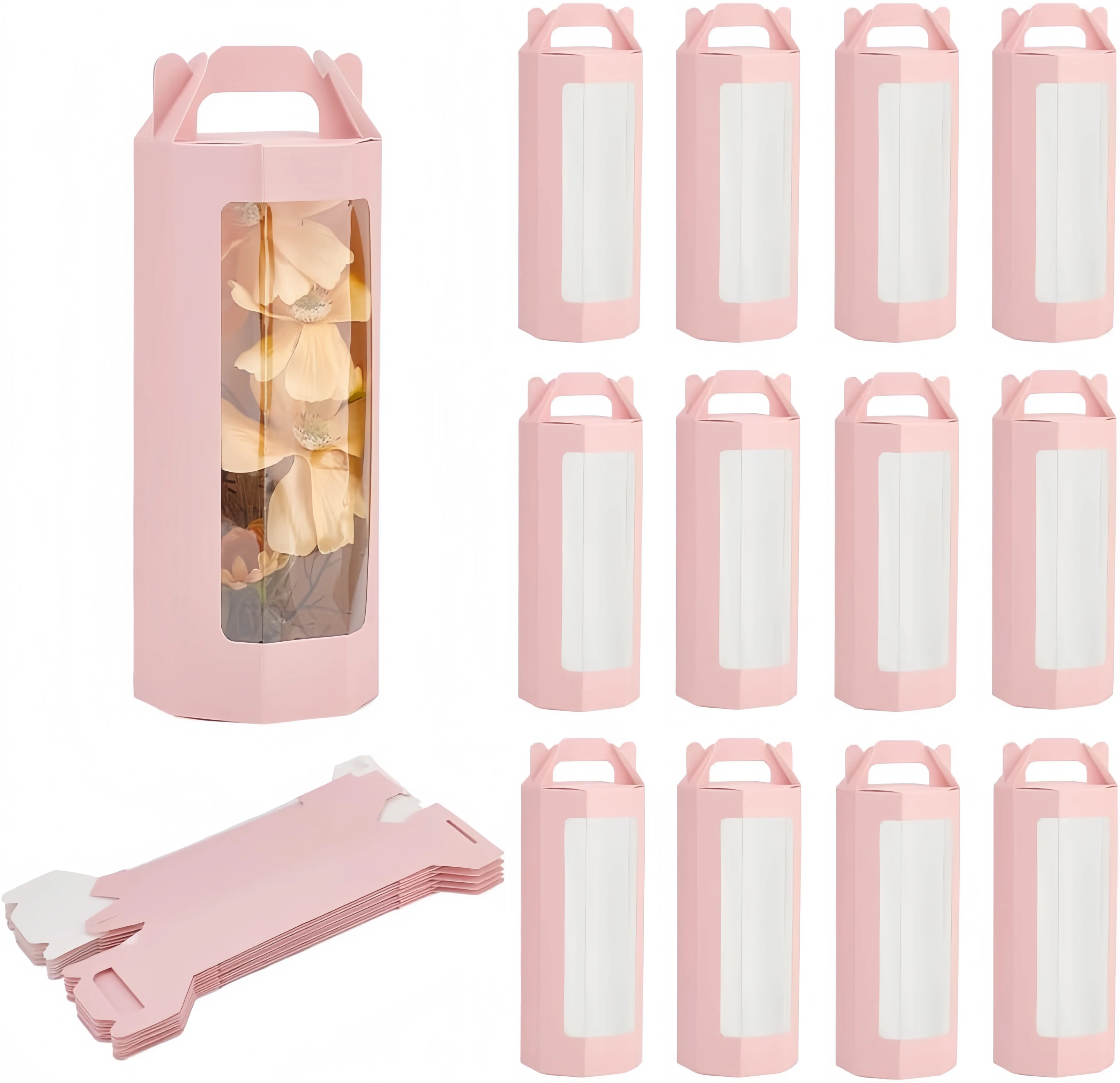 6/10 Papier-Geschenkbox mit transparentem Fenster, achteckige Geschenkbox für Geburtstag, Hochzeit, Valentinstag, Weihnachten Image