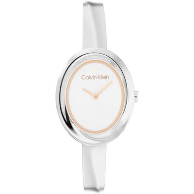 Quarzuhr CALVIN KLEIN "TWISTED BEZEL BANGLE", silber (silberfarben), Armbanduhren, Damen, Armbanduhr, Damenuhr, Edelstahlarmband, analog Image