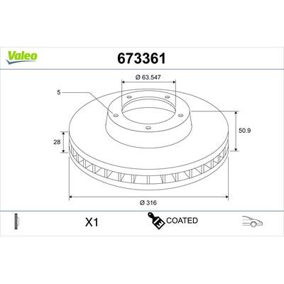 VALEO Bremsscheibe vorne rechts links belüftet 316mm für FORD (CHANGAN) G3GC1125CD G3GC1125CC 2015368 673361 Image