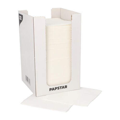 PAPSTAR 100 Servietten, 2-lagig "PUNTO" 1/4-Falz 20 cm x 20 cm weiss in Spenderbox (87361, 100 Stück) Image