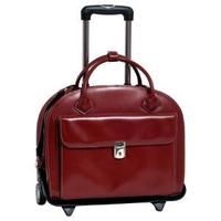 Ladies Leather Detachable Laptop Case On Wheels With Removable Sleeve - Red