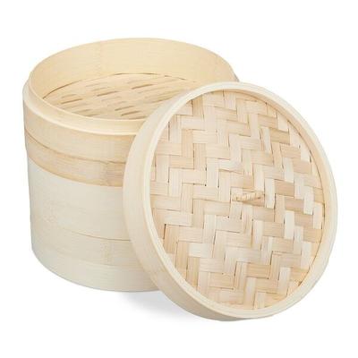 relaxdays Bambus Dampfgarer auf 3 Etagen 24 cm braun Image