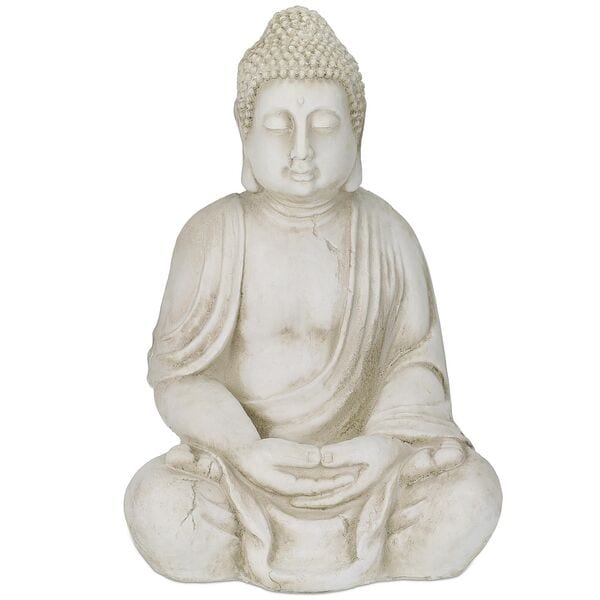 relaxdays Gartenfigur Buddha 70 cm creme gold