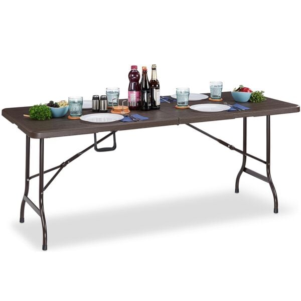 relaxdays Klappbarer Gartentisch in Holz-Optik 180 x 74 cm