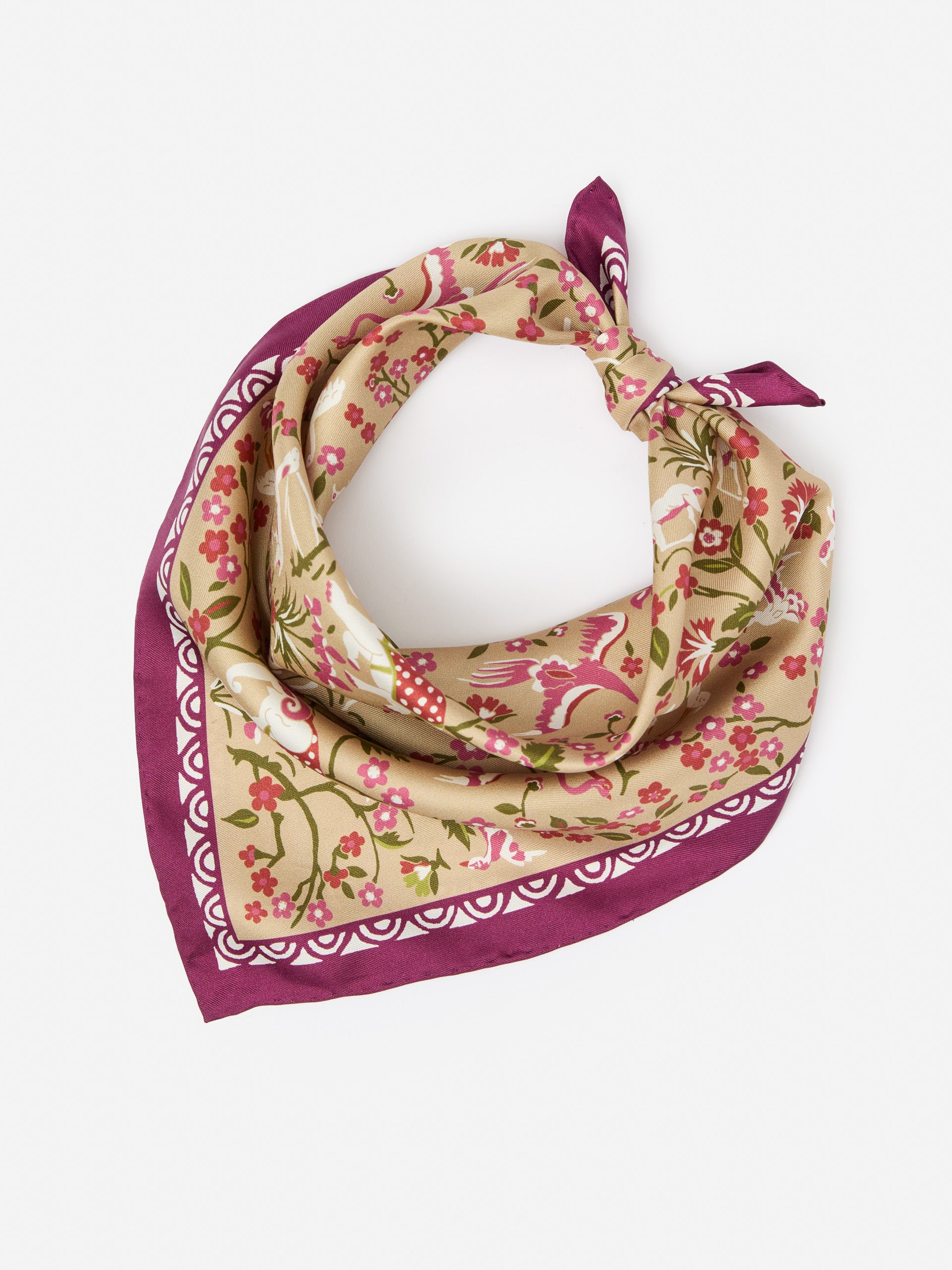 J.McLaughlin Women's Nikka Silk Scarf in Country Garden Square Cream/Green/Red
