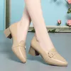 Mode elegante weiche Lederschuhe Damen schwarze Plattform Slipper 2024 Spring Block High Heels Schuhe für Büroarbeit täglich Mutter