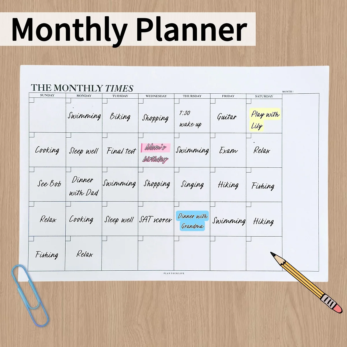Monatsplaner, erweiterter Planungskalender, für Büro, Zuhause, Schule, Unternehmen, toller Organizer, Heimorganisation, sauberes Layout Image