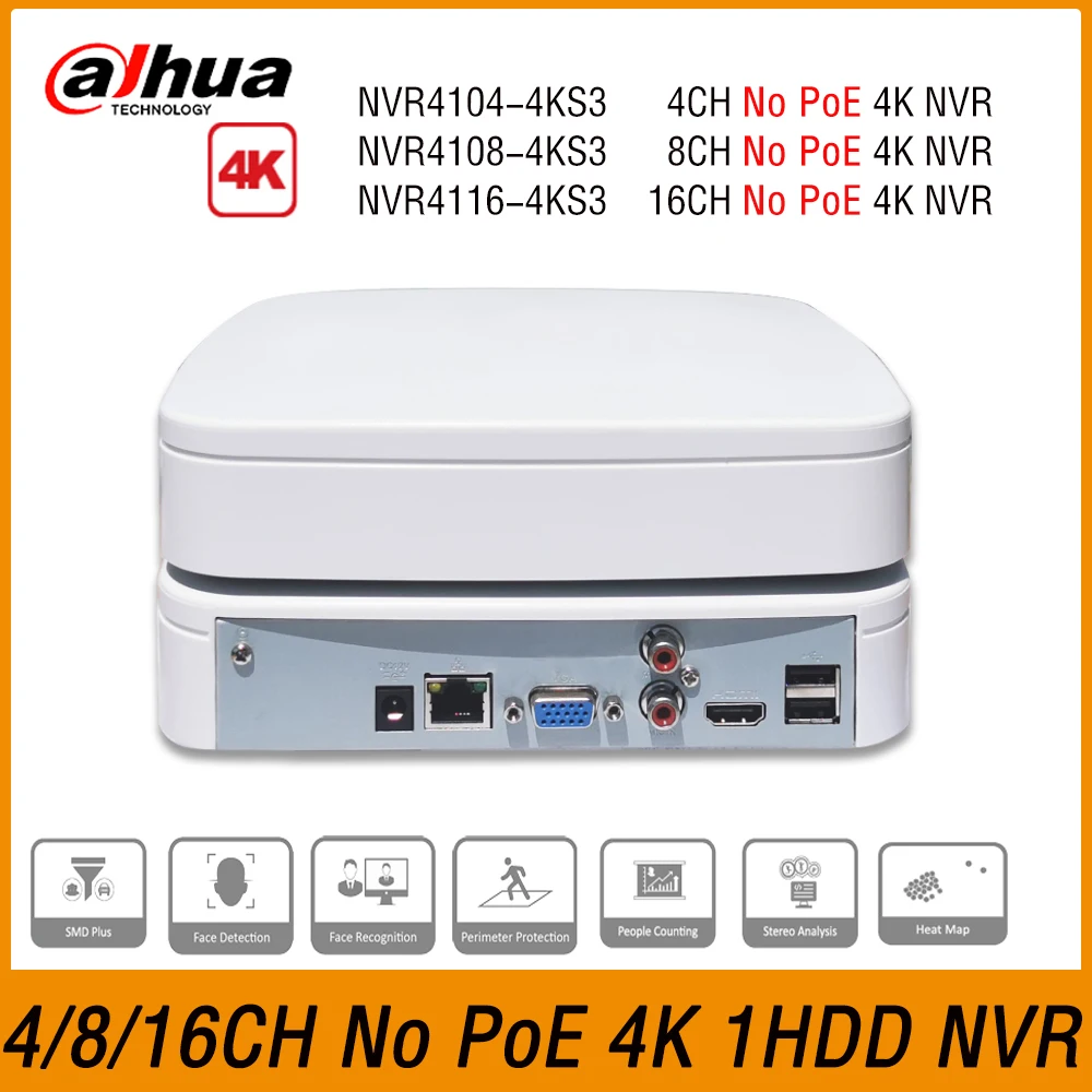 Dahua NVR4104-4KS3 NVR4108-4KS3 NVR4116-4KS3 4/8/16CH Smart Lite Netzwerk Video Recorder Sicherheit Kamera AI NVR Onvif SMD Plus Image