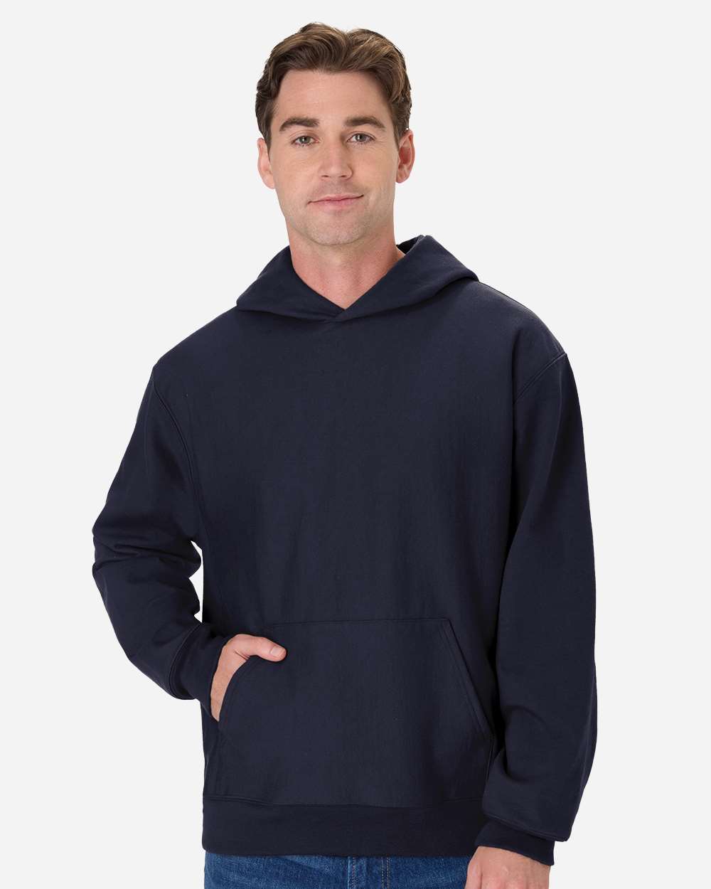 Hanes OG700 Men's Beefy Sweats Premium Heavyweight Hooded Sweatshirt in Navy Blue size Small | Cotton/Polyester Blend