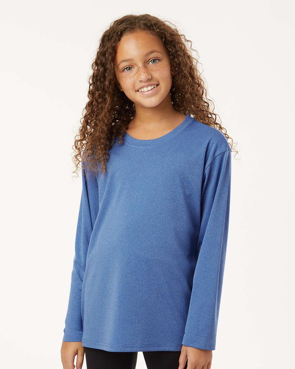 AllPro 48400Y Youth Pro-Lock Performance Long Sleeve T-Shirt in Heather Royal Blue size Medium | Polyester