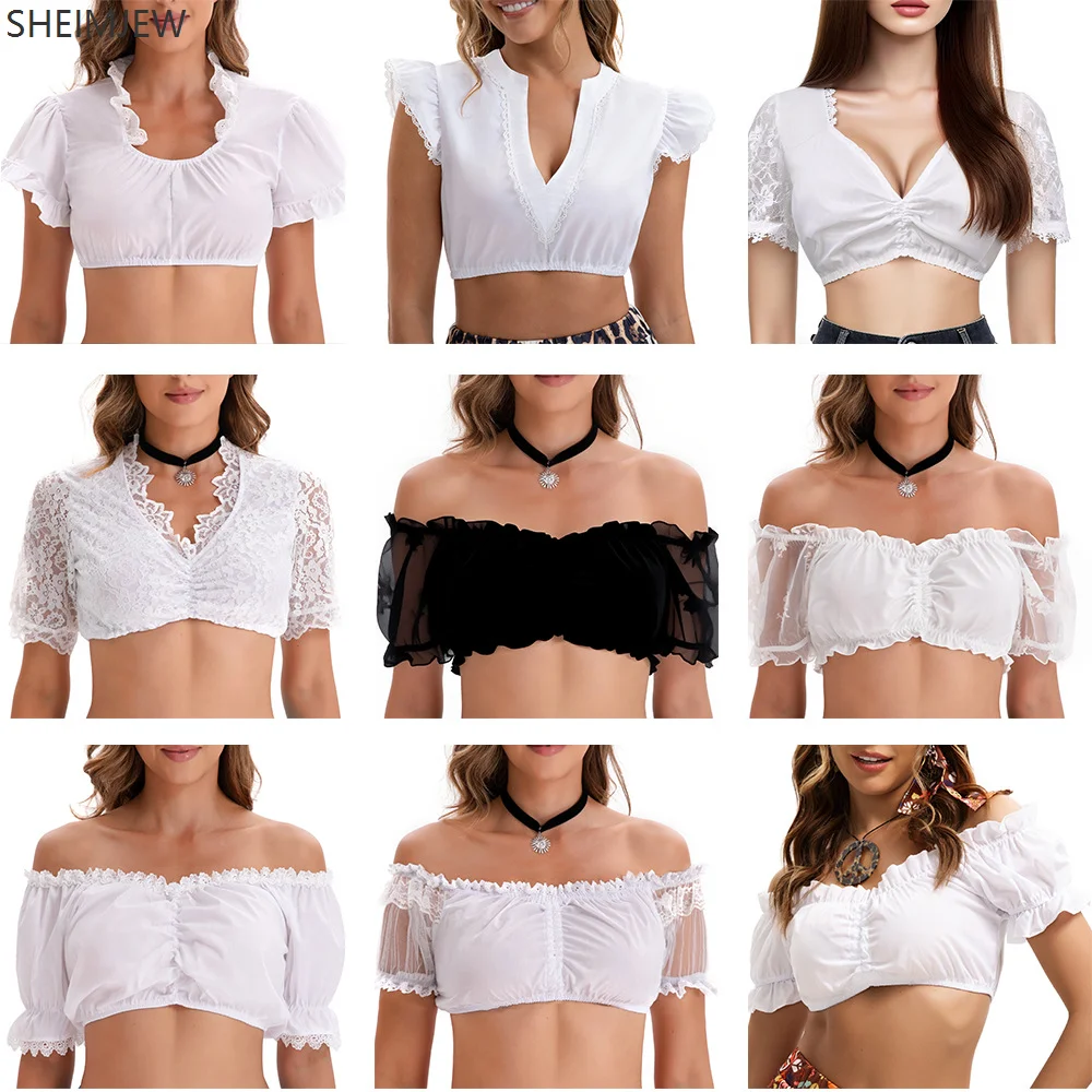 Frauen Sexy Kleid Bayern Oktoberfest Kostüm Ding Dong Hemd Cosplay Deutsches Traditionelles Bier Weiß Schwarz Spitze Kurzarm Top