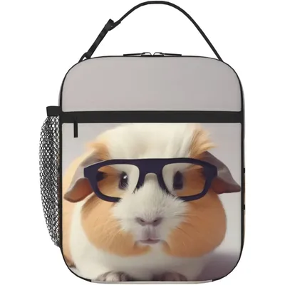 Guinea Pig With Glasses Insulated Lunch Box Leakproof Lunch Cooler Reusable Funny Lunch Tote for Adult with Side Pockets Picnic