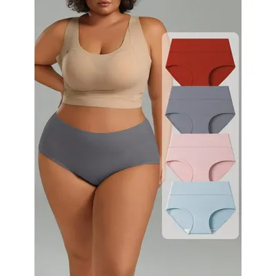 4Pcs Women Cotton Panties High Waist Body Shaper Underwear Breathable Panty Ladies Briefs Plus Size Underwear Female Lingerie