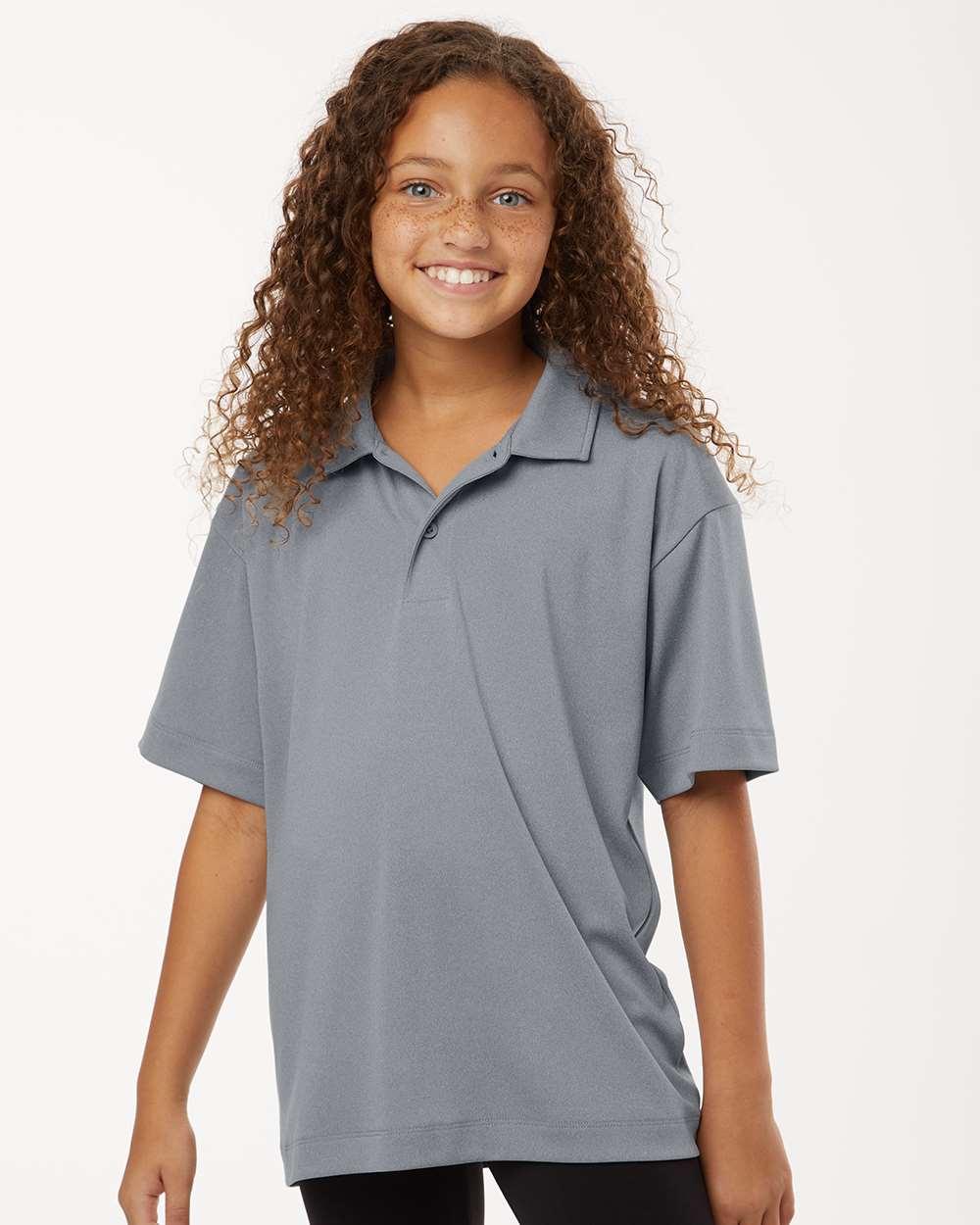 AllPro 41800Y Youth Pro-Lock Performance Polo Shirt in Heather Steel size Small | Polyester