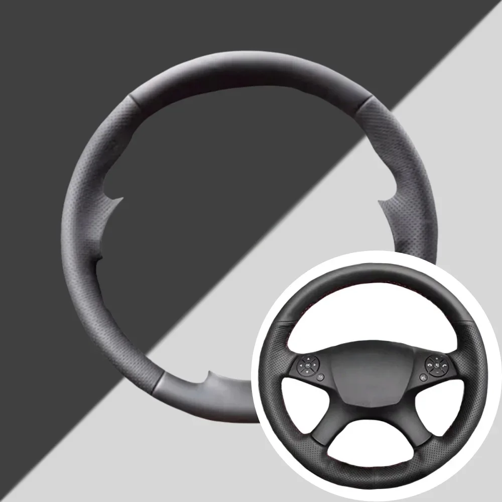 Auto-Innenraum, handgenäht, schwarze Mikrofaser, perforiertes Lenkrad, Lederbezug für Mercedes Benz C-Klasse W204 2007–2011 Image