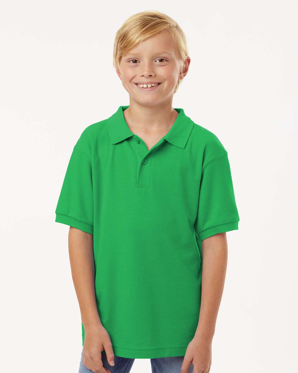 AllPro 62800Y Youth Pique Polo Shirt in Kelly Green size Small | 65% polyester/35% cotton