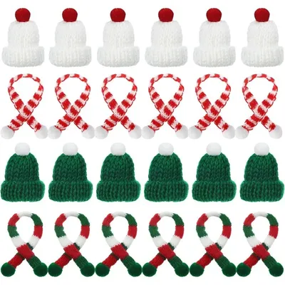 5/10Pcs Christmas Decoration Mini Knitted Hat Scarf Christmas Knitted Decoration Winter Doll Clothing Accessories DIY Gift Decor