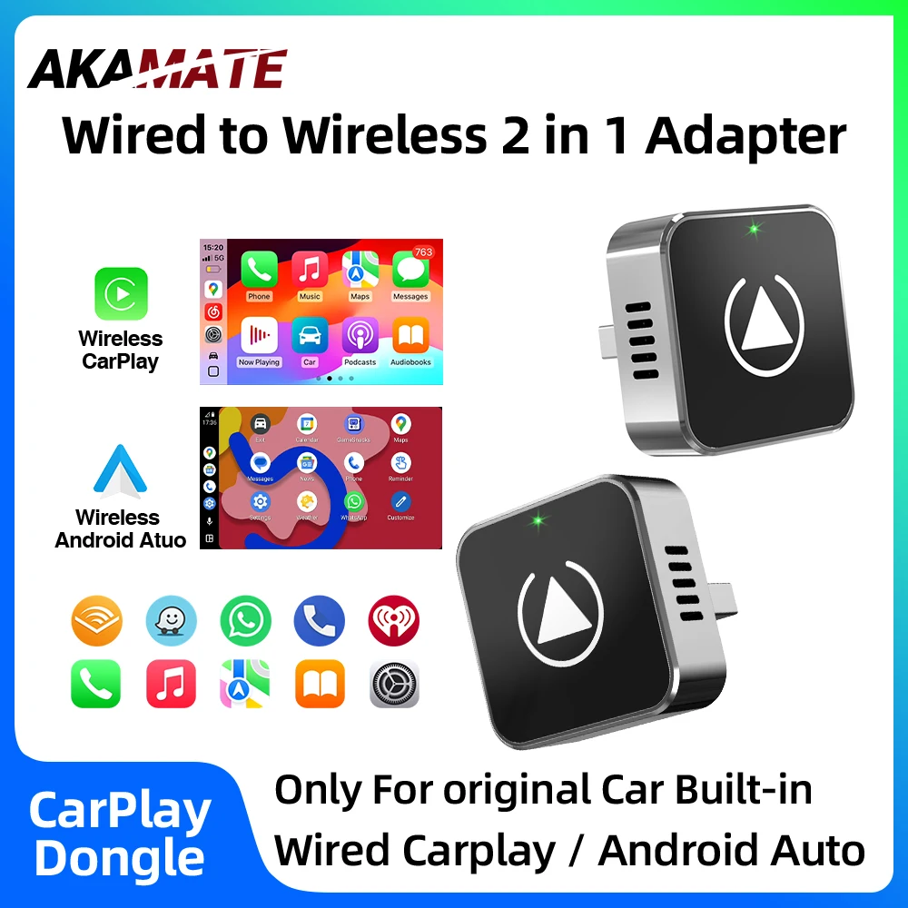 Drahtloser CarPlay-Wireless-Android-Auto-Adapter für Original-Autoradio, verkabelt auf kabellosen Plug-and-Play-Bluetooth-2in1-Dongle Image