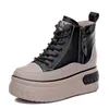 High Top Frauen Schuhe Aus Echtem Leder 8cm Plattform Stiefel Keil Versteckte Ferse Zip Frühling Herbst Warme Pelz Winter Schuhe turnschuhe