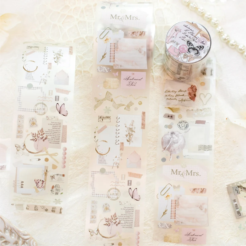 50 mm * 2 m/Rolle Retro Ins Decor Collage Junk Journal PET Aufkleber Kunsthandbuch DIY Scrapbook Tagebuch liefert ästhetisches Abdeckband Image