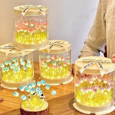 DIY Flower Sea Simulation Tulip LED Night Light Table Lamps Bedroom Ornaments Craft Decoration Table Lamps Gift Ambient light