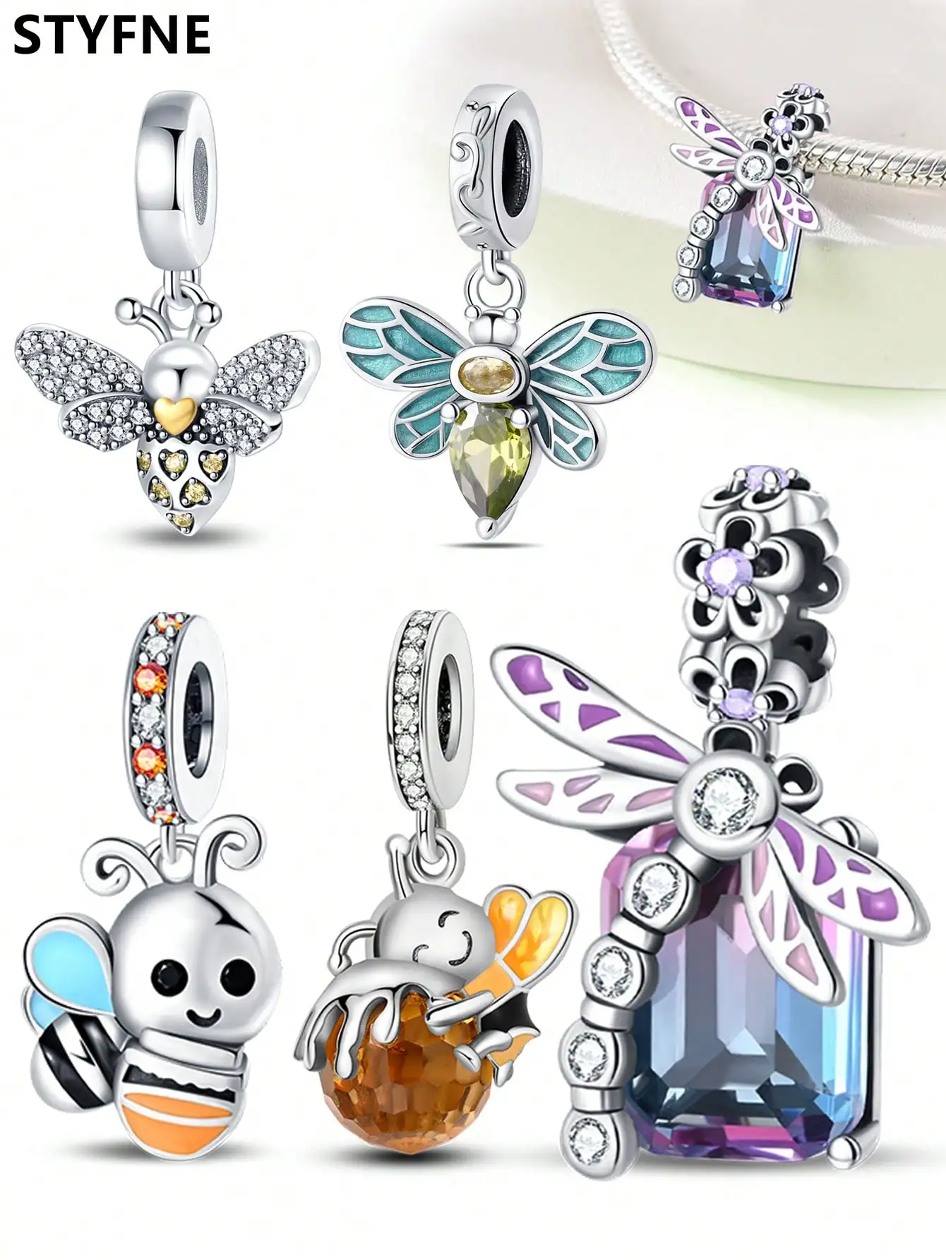 Charms Plata Niedliche Bienen und Libellen Perlen Charm versilbert Fit Charms Original Armband für Schmuckherstellung DIY Charm Image