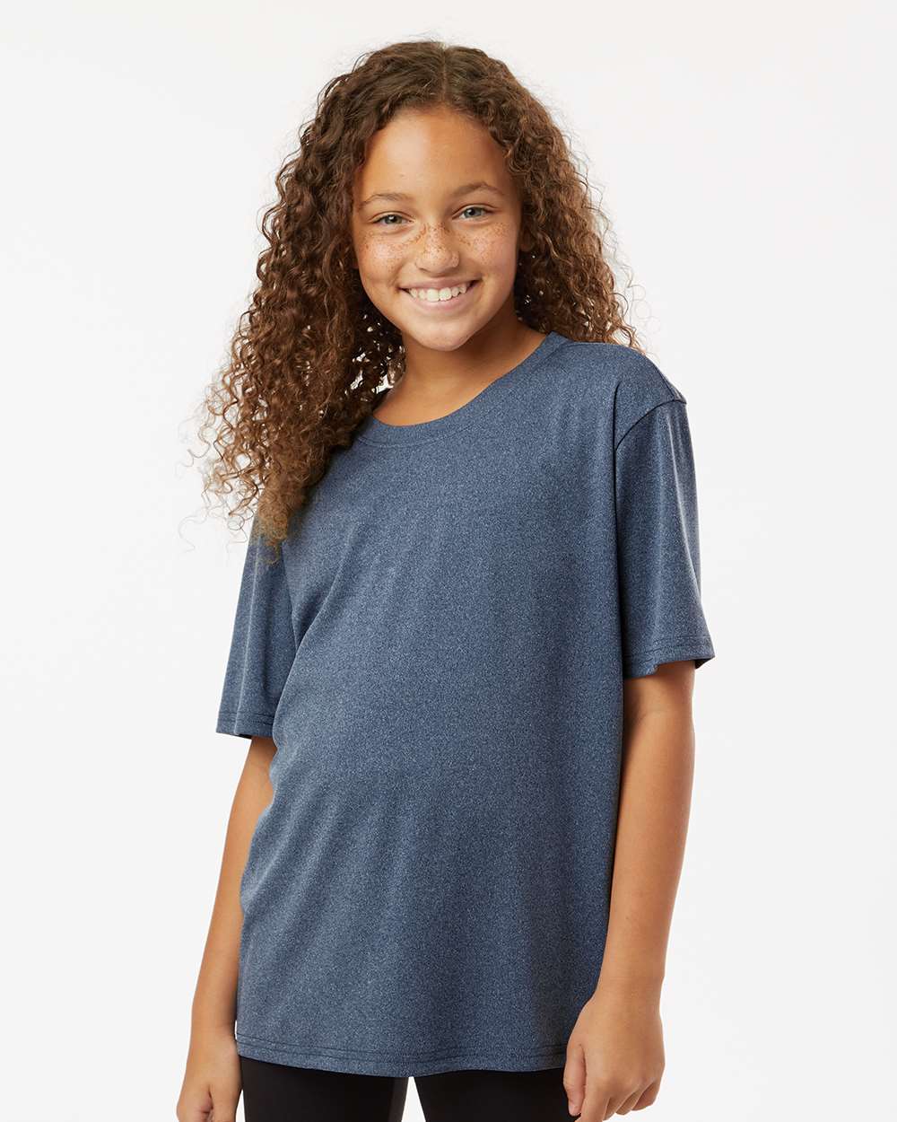 AllPro 48000Y Youth Pro-Lock Performance T-Shirt in Heather Navy Blue size Large | Polyester
