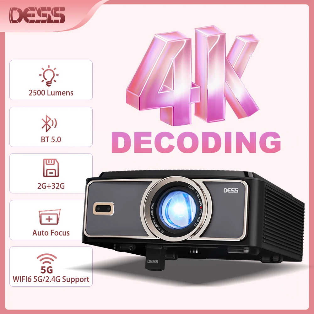 DESS 4K Tragbarer Projektor Autofokus Keystone Film Heimkino Kino Beamer Smart Proyector Meeting Video Große Helligkeit Image