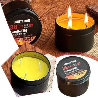 36 Hour Emergency Household Candles with 3 Wicks Long Lasting odorless smokeless Beeswax Survival Candle Outdoor Supplies