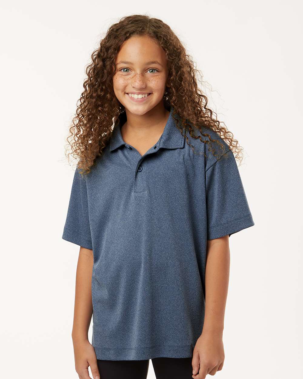AllPro 41800Y Youth Pro-Lock Performance Polo Shirt in Heather Navy Blue size XL | Polyester