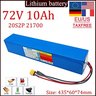 72V 10Ah 21700 lithium battery pack 20S2P rechargeable battery 0-2000W suitable for 84Vwith built-in 30A BMS Power tools battery