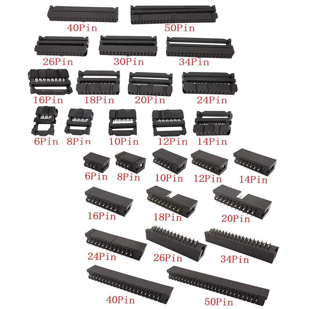 10Pcs FC 6/8/10/12/14/16/18/20/24/26/30/34/40/50Pin 2,54mm Pitch Weibliche IDC Buchse Stecker Band Kabel DC3 Header Männlich Buchse Image