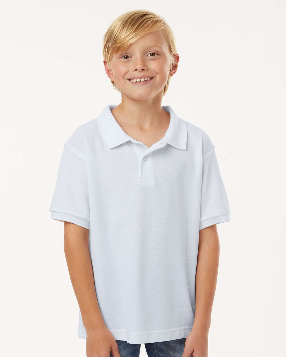 AllPro 62800Y Youth Pique Polo Shirt in White size Large | 65% polyester/35% cotton