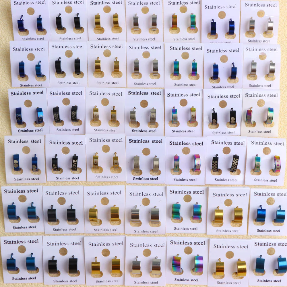 10 Paare/los Punk Runde Edelstahl Stud Einfache Ohrringe Klassische Hip Pop Mehrfarbige Mix Stil Schmuck Zubehör Party Geschenke Image