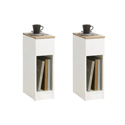 SoBuy FBT111x2 Set of 2 Slim Bedside Table Cabinet Narrow Side Table Nightstand with Drawer and Shelf for Bedroom Living Room