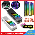 M.2 2280 SSD Dissipatore di calore Dissipatore di calore con cuscinetto termico in silicone 5V 3 pin ARGB SSD Cooler Ventola incorporata Radiatore M.2 per M.2 2280