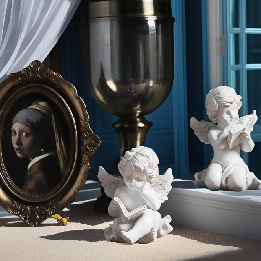 1Pc Sculpture d’ange blanc mignon - Idéal pour le jardin, la décoration et les souvenirs de la maison, artisanat en résine de décoration créative, décoration de table, décoration de Noël, décoration