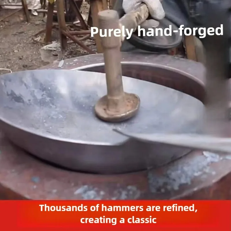 Authentische handgeschmiedete Zhangqiu-Fischschuppen-Eisenpfanne mit flachem Boden, Induktionskompatibel, unbeschichtet, antihaftbeschichtet Image