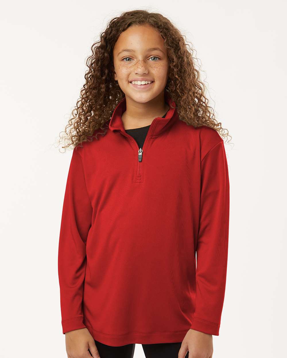 AllPro 41870Y Athletic Youth Pro-Lock Performance Quarter-Zip Pullover Top in Red size Small | Polyester