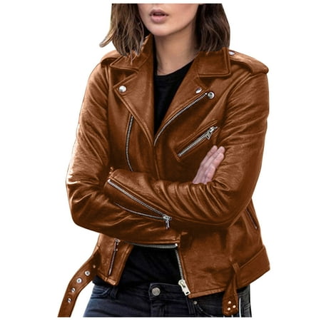 Daolelai Women s Single-Wear Leather Jacket Motorcycle Leather Jacket Leather Zipper Stitching Leather Jacket
