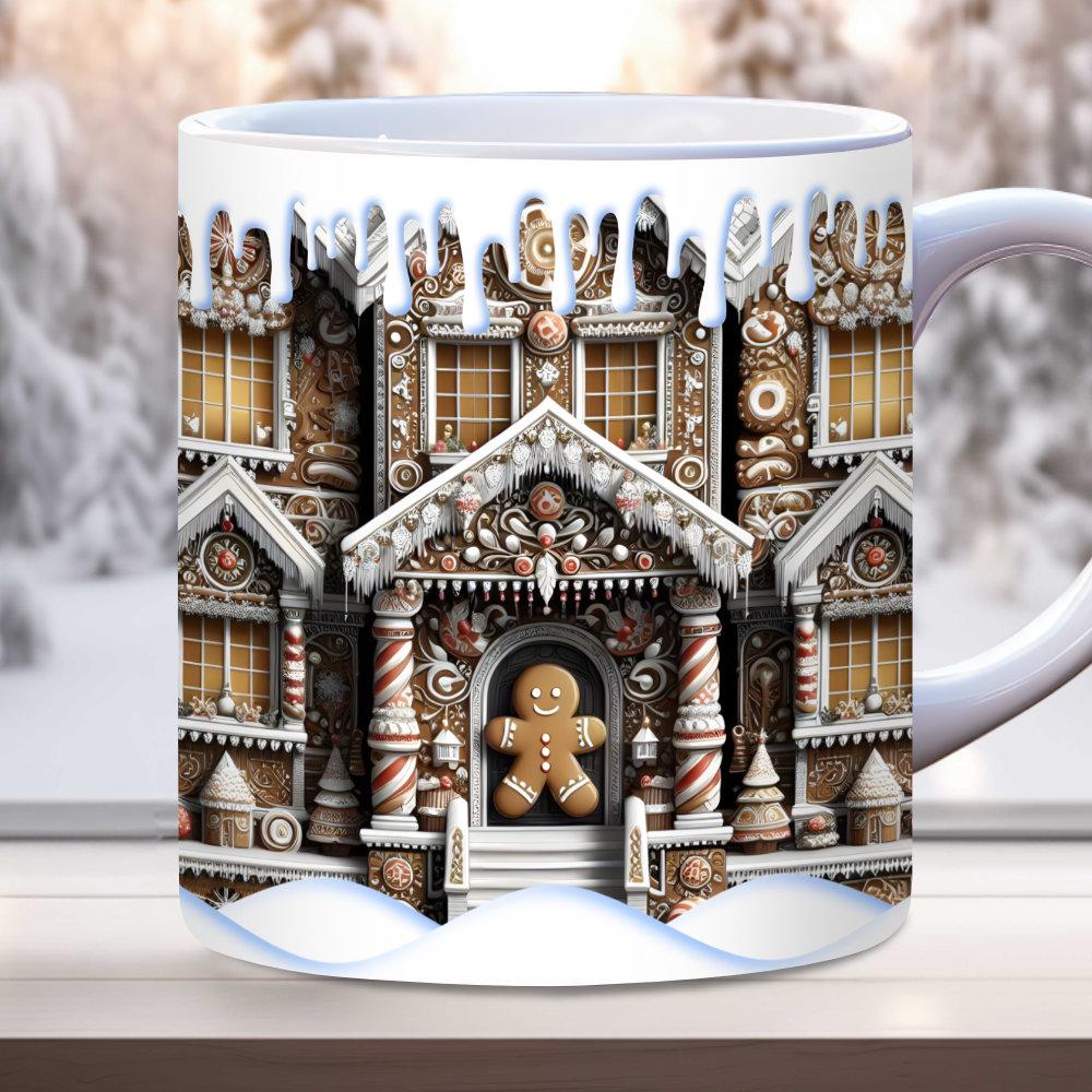 Tazza natalizia 3D a forma di casa di pan di zenzero, 11 oz, 15 oz, design per sublimazione natalizia, tazza natalizia natalizia, download digitale is