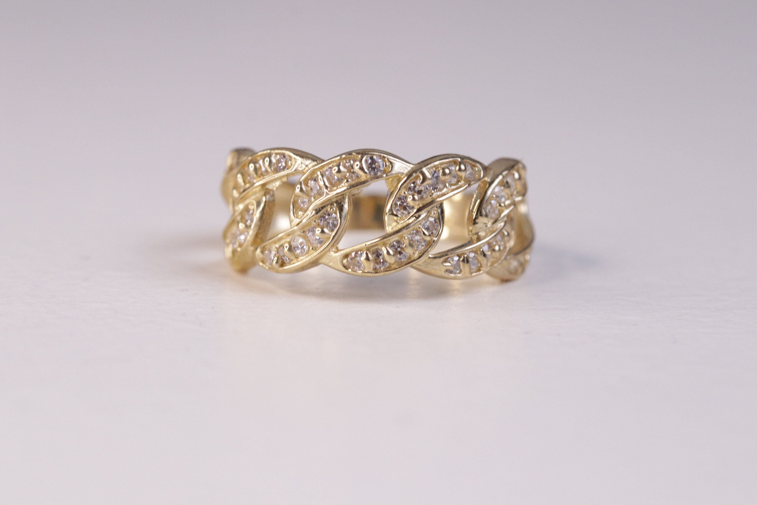 Anello da uomo in oro giallo 10k con zirconi cubici semplici / Anello classico in oro 10k / Anello a fascia in oro 10k / Anello da uomo / Regalo per r