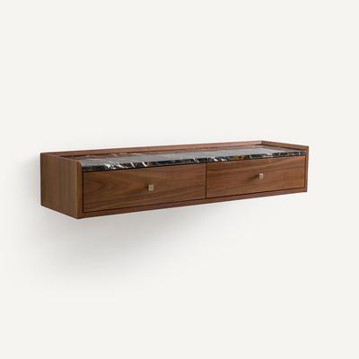 Noham Wall-Mounted Console Table in Walnut Veneer and Amber Marble