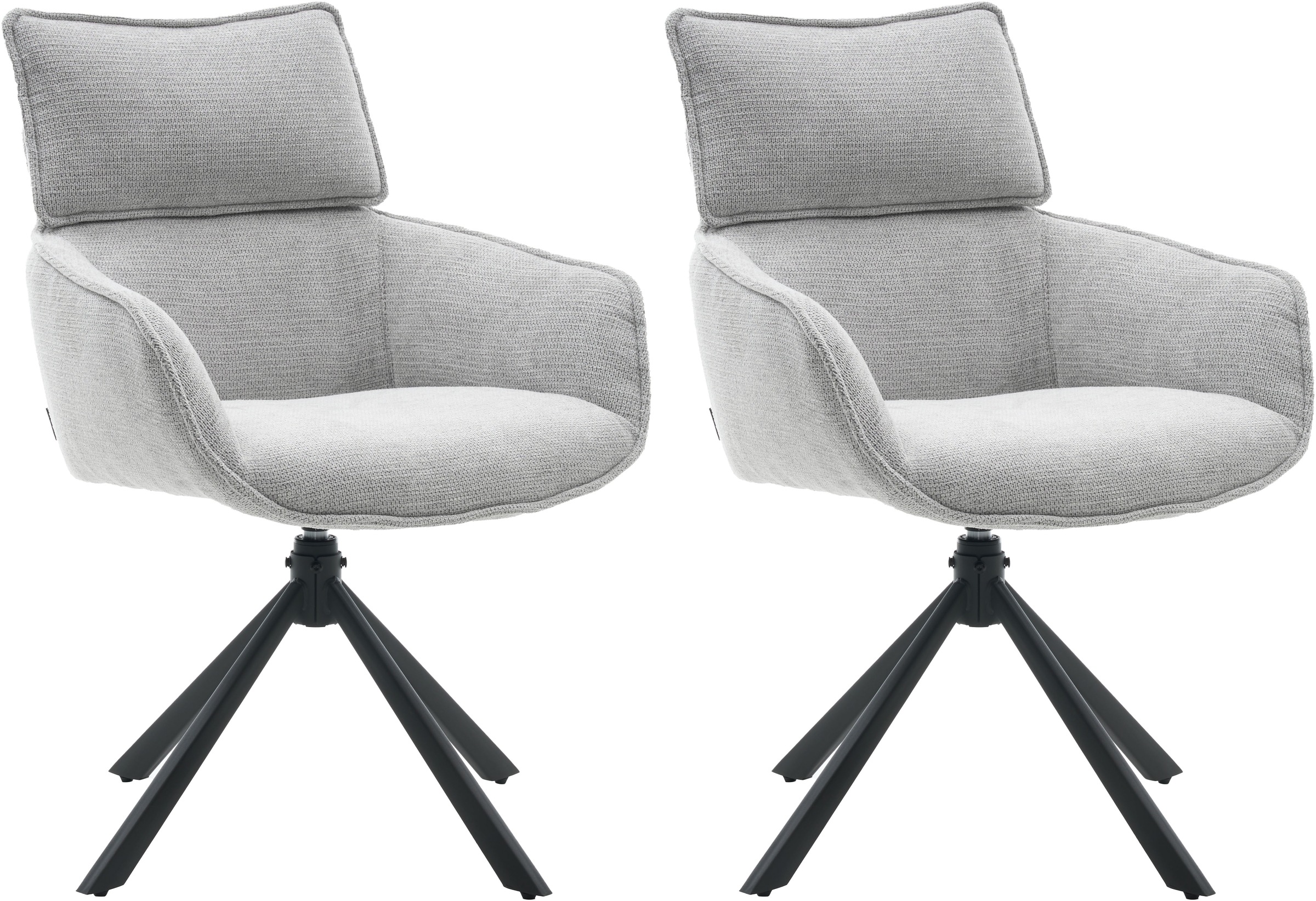 Esszimmerstuhl HOME AFFAIRE "Cusey, 360 drehbar, extra dicke Polsterung, 2er-Set", grau (hellgrau), B:59cm H:91cm T:68cm, Metall, Polyester, Stühle, mit 360 Metallfuß, Komfort-Rückenlehne und hautfreundlichem Webstoff