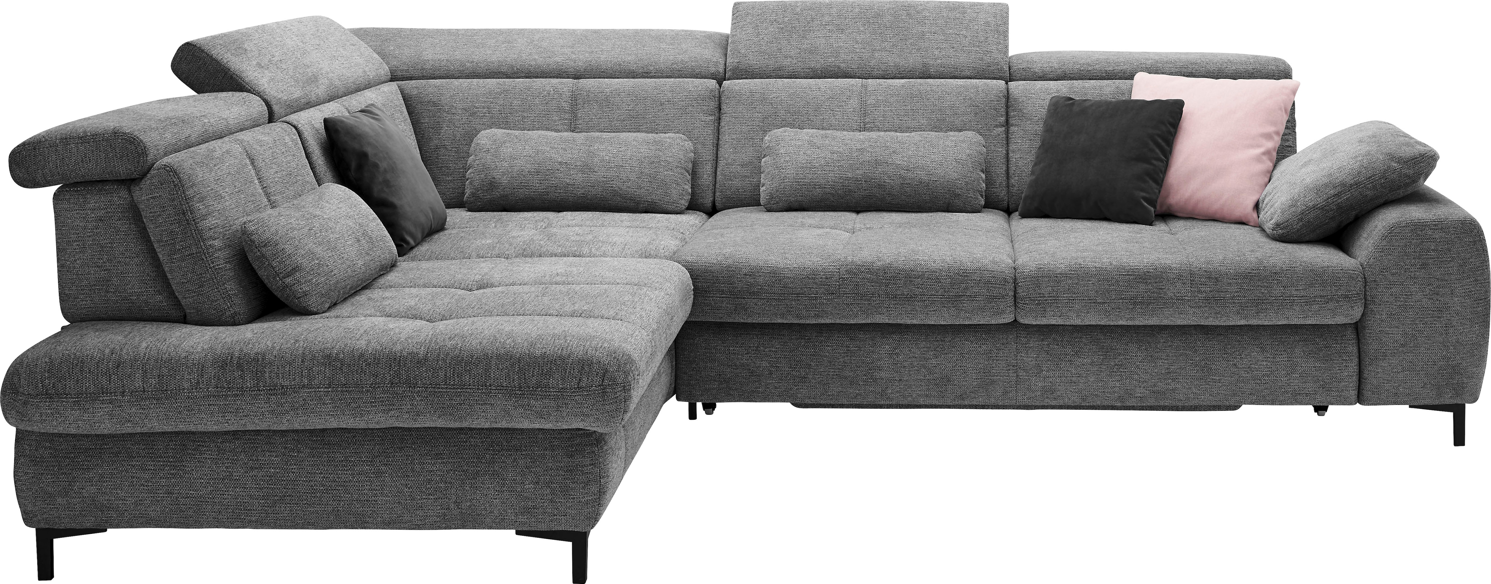 Ecksofa, grau (famosa anthrazit), SET ONE BY MUSTERRING, Sofas, B/H/T: 317cm x 86cm x 220cm, Flachgewebe, Armlehne rechts, Sitztiefenverstellung,Kopfteilverstellung,Ohne Bettfunktion,Ohne Schubkasten, 100% Polyester, Ecksofa, Kaltschaumpolsterung,... Image