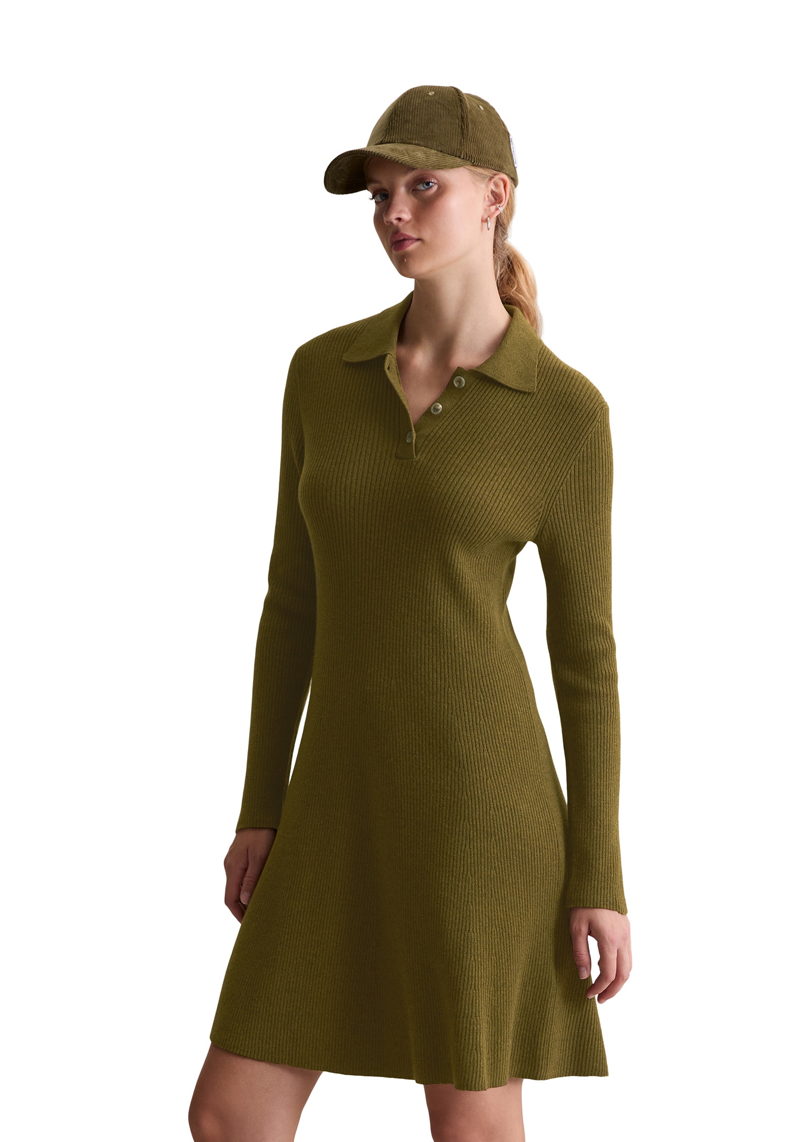 Strickkleid MARC O'POLO DENIM "aus softem Schurwolle-Mix", Damen, Gr. XS, Normalgrößen, dunkelgrün melange, Obermaterial: 40% Schurwolle, 40% Polyamid, 20% Viskose; Futter: 100% Nicht verfügbar, unifarben, weit kurz, Kleider Image