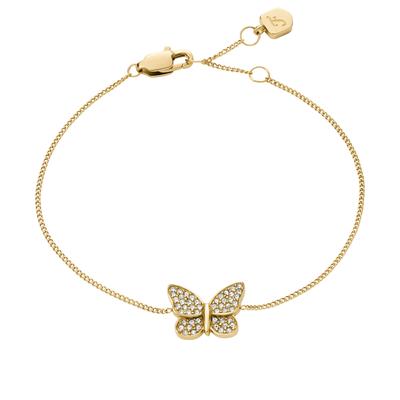 Armband FOSSIL "Schmuck Geschenk Edelstahl SUTTON Schmetterling", gold (gelbgoldfarben, kristallweiß, kristallweiß), Armbänder, Damen, Edelstahl, mit Glasstein Image