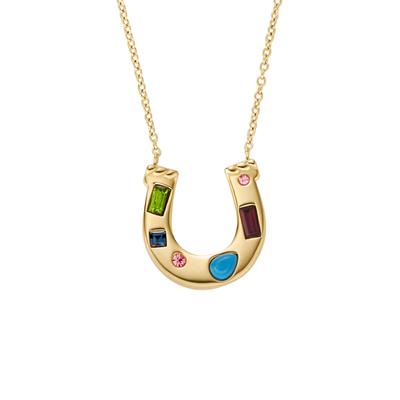 Kette mit Anhänger FOSSIL "Schmuck Geschenk Edelstahl JEWELRY", gelbgoldfarben, grün, blau, rosa, türkis, lila, pink, Halsketten, Damen, Edelstahl, L: 45,5cm B: 1mm, mit Glasstein, B:1mm Image