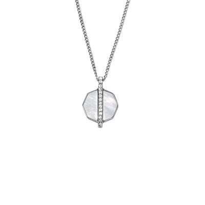 Kette mit Anhänger FOSSIL "Schmuck Geschenk Edelstahl JEWELRY", silber (edelstahlfarben, kristallweiß), Halsketten, Damen, Edelstahl-Perlen, L: 45,5cm B: 1mm, Edelstahl, Perlen, mit Glasstein - mit Perlmutt, B:1mm Image