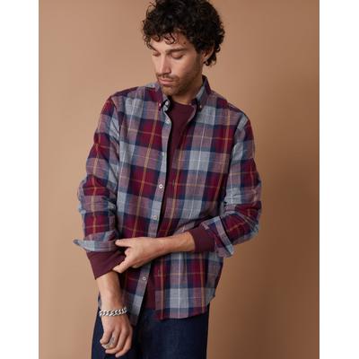 Burgundy Brushed Flannel Check Long Sleeve Shirt